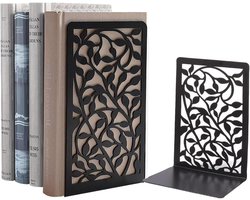 Zwart Metalen Zware Kwaliteit Boekensteunen met Bloemenpatroon - Anti-Slip Boeken Steun voor Boeken & CD’s - Verdelers voor Planken, Kantoor, Bibliotheek, Huis en School - Ideaal voor school en bibliotheek - 1 Paar - zwart
