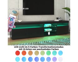 Zwart modern TV-meubel, helder paneel, variabele LED-verlichting, woon- en eetkamer 180cm