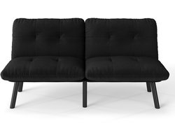 Zwart, opvouwbaar modern sofa-bed – 2-zits futonbank met slaapfunctie, ruimtebesparend gastenbed