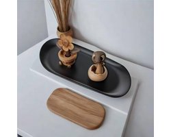 Zwart Ovaal Dienblad - Decoratief en Duurzaam - Set van 2 - Roestvrij Staal - 23 x 9,5 cm