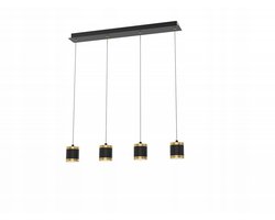 Zwart plafond TOULOUSE, 4-lichts, donker, zwart/goud, 34W