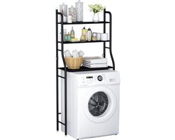 Zwart wasmachine ombouw rek 163 x 68 x 25 cm met opbergruimte - Bovenlader wasmachine rek zwart opbergrek