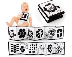 Zwart-wit stoffen boek - Prentenboek van stof - Zwart-wit dubbelzijdig stoffen babyboek - Babyspeelgoed 0-6 maanden - Speelgoed voor leren over waarneming - Cadeaus voor baby's - Alfabet & Transportstijl - Leeuw