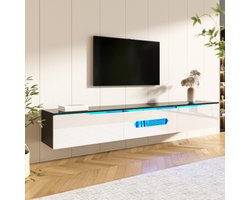Zwart-wit TV-meubel 180x35x30 cm – Wandmontage Lowboard met Hoogglans Afwerking & 16-kleuren LED-verlichting – Modern Woonkamer Design