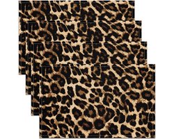 Zwartbruine Luipaard Placemats, Cheetah Leopard Veeg Schone Placemat voor Eetkamer Patio Tafel Keuken Afrikaanse Wilde Dieren Thema Antislip Placemats 30 x 45 Set van 4