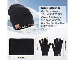 Zwarte 3 Stks (Muts + Sjaal + Handschoenen) Winter Warm Gebreide Slouch Beanie Muts Skiën Nekwarmer Sjaal Handschoenen Reeks met Dubbellaags Fleece Voering voor Mannen Dames.