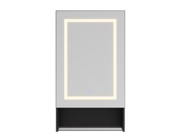 Zwarte Badkamer Spiegelkast 50 cm met LED Verlichting – 1 Deurs Spiegelkast met Anti Condens en Verstelbare Planken – Wandkast met Open Glazen Legplank