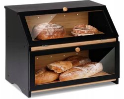 Zwarte Bamboe Broodtrommel 2-laags – Grote Brooddoos met Extra Opbergruimte – Modern Design