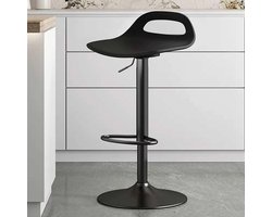 Zwarte bartafels met Rugleuning - 2 stuks, 360° Draaibare Hoge Barstoelen met Gasveer, Verstelbare Zithoogte 58-78 cm, PU Leren Stoelen met Metalen Voetensteun en Stevig Onderstel - Ideaal voor Keuken, Bar, Pub & Eetkamer