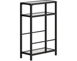 Zwarte Bijzettafel 40 x 18 x 62 cm, Driehoekige Salontafel met 3 Niveaus, Koffietafel, Nachtkastje, Glastafel met Stalen Frame, Moderne Opbergtafel voor Woonkamer en Slaapkamer, Ruimtebesparend en Functioneel