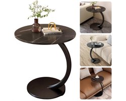 Zwarte Bijzettafel met Marmer - Salontafel - Ronde 40 cm - Gemarmerd Tafelblad - Metaal Frame - Moderne Sidetable - Inclusief EBOOK