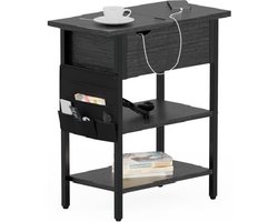 Zwarte Bijzettafel met USB & Stopcontact – Industrieel Nachtkastje / Side Table met Oplaadstation – 60×40×45 cm – IN.HOMEXL Venlo Black
