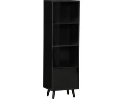 Zwarte Boekenkast met 3 Open Vakken en 1 Gesloten Deur - Smalle Opbergkast - 40x30x129,5 cm - Muurbevestiging Optioneel - Stijlvolle Wandkast voor Boeken, Decoratie en Opslag