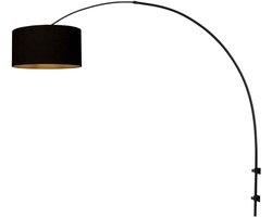 Zwarte boog wandlamp Sparkled Light 3967ZW met zwart goud linnen kap – Metaal en textiel, hoogte 145 cm, diameter kap 40 cm – Steinhauer