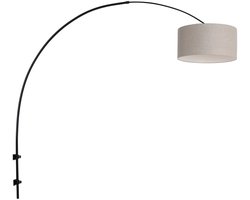 Zwarte boog wandlamp Sparkled Light 8137ZW van Steinhauer met grijs linnen kap, metaal en textiel, 30 cm diameter, 18 cm hoogte, draaibaar en uitschuifbaar, voor binnengebruik