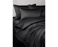 Zwarte Damasten Beddengoed 140x200cm met Gouden Rand - Luxe Katoen