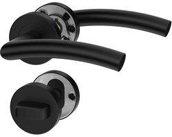 Zwarte Deurbeslag OTTO, Deurbeslag set Binnendeur, Deurklink Set, Deurklink met ronde rozet, met WC-rozet/badkamer, Mat Zwart, Deurkruk, Zwart gepoedercoat roestvrij staal, Incl. Bevestigingsmateriaal - Terugslagveer