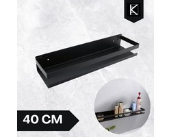 Zwarte Doucherek - Douchemand- Badkamerrek - Rekje Voor In De Douche- Badkamer Plank - Shampoo Rekje - RVS - Rechthoekig Doucherek - Inclusief Montagemateriaal - 40 CM