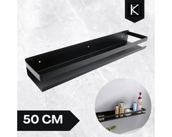 Zwarte Doucherek - Douchemand- Badkamerrek - Rekje Voor In De Douche- Badkamer Plank - Shampoo Rekje - RVS - Rechthoekig Doucherek - Inclusief Montagemateriaal - 50 CM