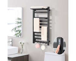 Zwarte Elektrische Handdoekradiator met Display - Smart Handdoekdroger voor Badkamer, Wandmontage