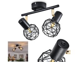 Zwarte en Gouden Plafondlamp Vintage Stijl met Draaibare Spots - Metalen Spots voor E14 Lichtbronnen