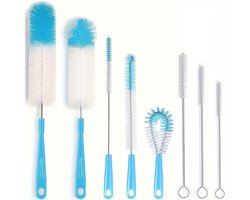 Zwarte flessenborstelset met 8 lange stelen | Middelharde borstelkop, perfect voor karaffen, sportflessen en vazen, een onmisbaar huishoudelijk hulpmiddel.