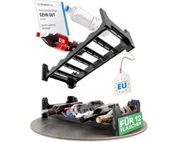 Zwarte flessenrek voor 12 flessen, uitbreidbaar, stapelbaar, drankenkast voor flessen, opslag voor petflessen, vlak wijnrek, wijnopslag, drankenopslag, flessenorganizer