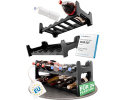 Zwarte flessenrek voor 24 flessen, uitbreidbaar, stapelbaar, drankenkast voor flessen, opslag voor petflessen, vlak wijnrek, wijnopslag, drankenopslag, flessenorganizer