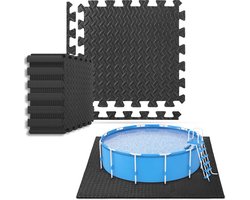 Zwarte foam tegels bladpatroon 40x40cm 18 stuks Zwembad en fitness vloer bescherming