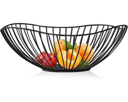 Zwarte fruitschaal, 27 x 11.5 cm grote draad fruitschaal, duurzame, zwarte metalen fruitmand