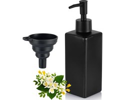 Zwarte Glazen Zeepdispenser - 350ML Vierkante Zeepdispenser Set - Afwaszeepdispenser - Handzeepdispenser voor Keuken - met Dienblad - Waterdichte Labels voor Badkamer - Aanrecht - Keuken