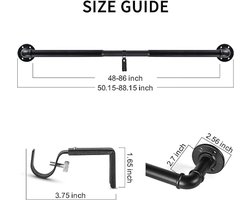 Zwarte Gordijnroedes - Doorvoerringen - Industrieel Metaal - Uitschuifbaar - Ramen 80cm-218cm - Kamerverdelers gordijnroede zonder boren