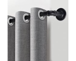 Zwarte Gordijnroedes met Doorvoerringen | Uitschuifbaar en Industrieel | 80cm-218cm Gordijnrail voor Kamerverdelers | Industriële Metaal | 80-218cm