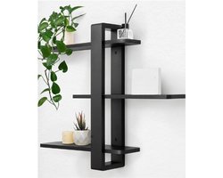Zwarte Grenen Zwevende Wandplanken 3-Laags - 50 Cm Houten Wandrek Voor Woonkamer Slaapkamer Badkamer Of Kantoor - Decoratief Plankenrek Voor Planten Of Foto's