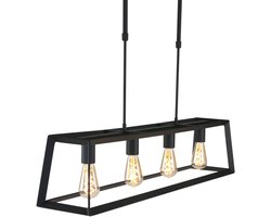 Zwarte Hanglamp Buckley 1705ZW - In hoogte verstelbaar, 100 cm lang, 20 cm breed en diep - Metal, Kunststof, Elektronica - Mexlite