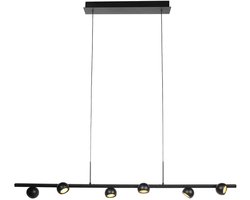 Zwarte hanglamp Marcadore 120cm breed 6 lichts met draaibare reflector kogels, verstelbaar in hoogte, van Steinhauer van kunststof en metaal, modern retro stijl, voor binnen gebruik