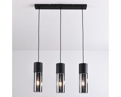 Zwarte hanglamp met 3-lichts en smoke glas - Esila
