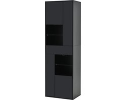 Zwarte hoogglans spaanplaat glazen kast 55x38x170 cm voor woonkamer opslag en presentatie