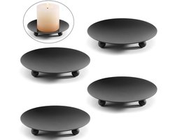 Zwarte kaarsenhouders - 4-pack kaarsenplateau - voor stompkaarsen - doopkaarsen - kaarsenhouders - kaarsenonderzetters (4-pack - zwart)