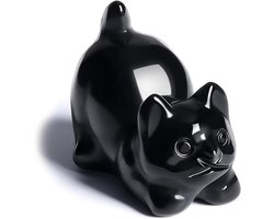Zwarte Katten Standbeeld Obsidiaan Kristal Gesneden Katten Decoratie Kantoor Figuren Luie Sculptuur Handgemaakt Genezende Steen Bureau Geschenken voor Kattenliefhebbers