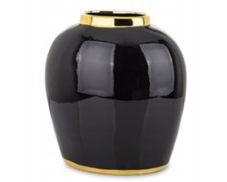 Zwarte Keramische Vaas met Gouden Accenten - Glamour Decoratie