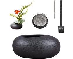 Zwarte Kiezel Keramische Planter Pot Met 4 cm Kenzan - Aardewerk Bloem Kikker - Bloemen Rangschikken - Pin Naaldhouder Voor Huisdecoratie