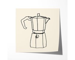 Zwarte Koffiekan Tekening Beige - Poster 60x60 cm vierkant Sfeervolle wanddecoratie voor woonkamer en slaapkamer - Premium papier - Zonder lijst