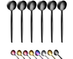 Zwarte koffielepels - 6 stuks - roestvrij staal - titanium coating - mini theelepels - vaatwasserbestendig