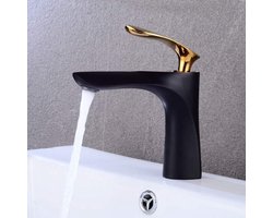 Zwarte koperen badkamerwastafel, waterval, antieke waskom, messing warm- en koudwatermengkraan