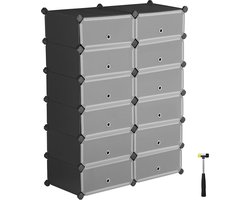Zwarte kunststof kast met 12 vakken - modulaire opbergeenheid - multifunctionele organizer - stabiel, veilig, duurzaam - 40 cm x 30 cm x 17 cm