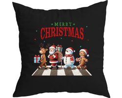 Zwarte kussenhoes in Full Color 'Kerst op Abbey Road zebrapad (Beatles), 40 x 40 met envelop sluiting