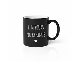 Zwarte Magic Mug “I’m Yours No Refunds” – Grappige Romantische Keramische Koffiemok 330 ml – Valentijn Liefdescadeau