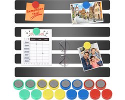Zwarte Magneetborden met Kleurrijke Magneten - Set van 6 Zelfklevende Strips voor Kantoor en Thuis