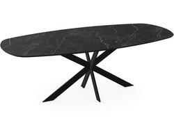 Zwarte marmerlook melamine eettafel – deens ovaal met dun zwart onderstel - marmer tafel160 x 80 cm